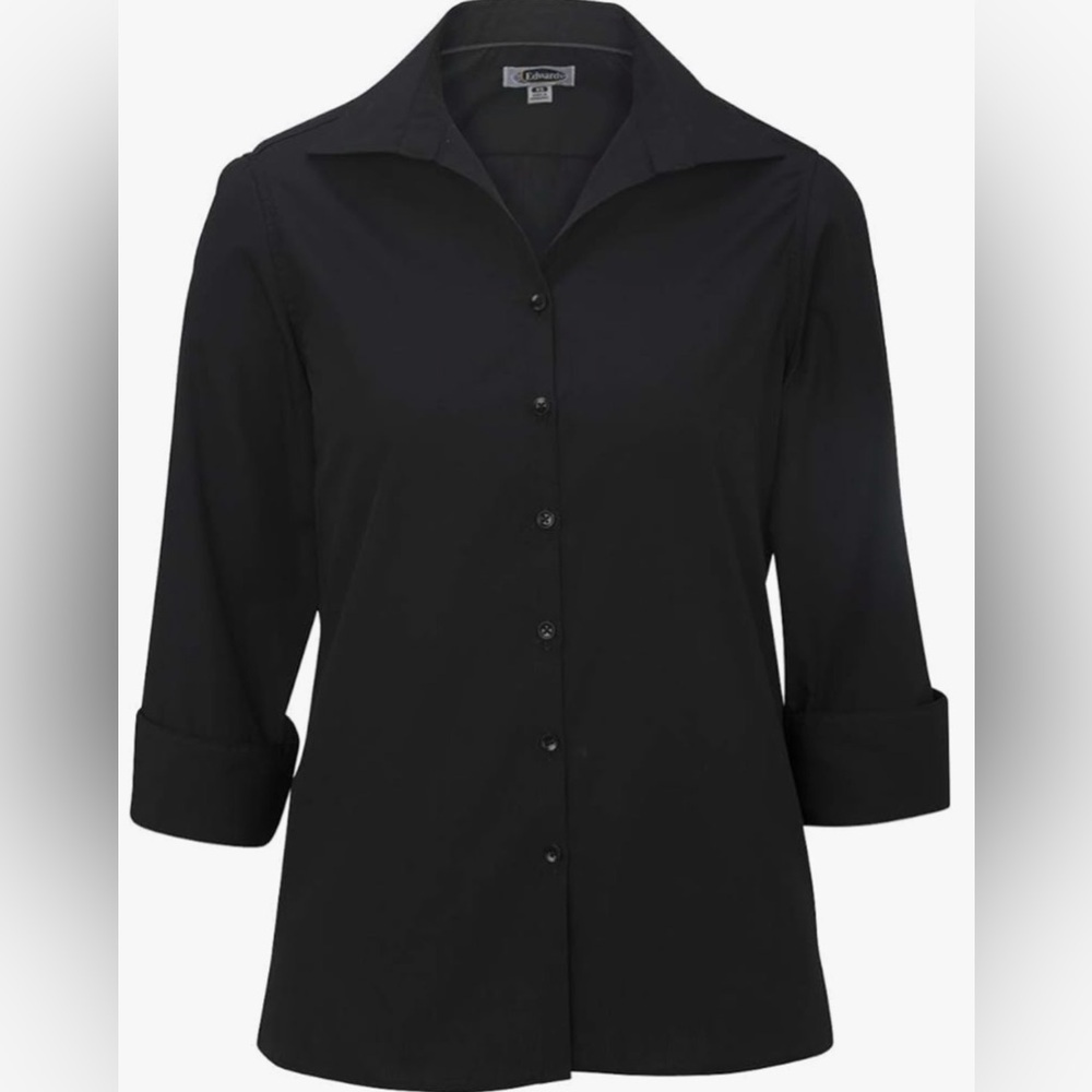 Edward’s Black Lightweight Open Neck Poplin Button Down Blouse